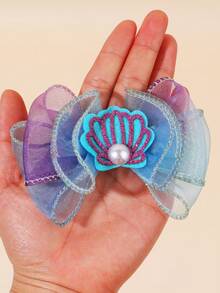 2 Stücke blaue Haarschleifen-Haarclips für Mädchen, Garn-Muschelzubehör Dekor Haarschleifen Clips, modische Haaraccessoires als Geschenke für Mädchen-Partys - Blau - Übersicht 2