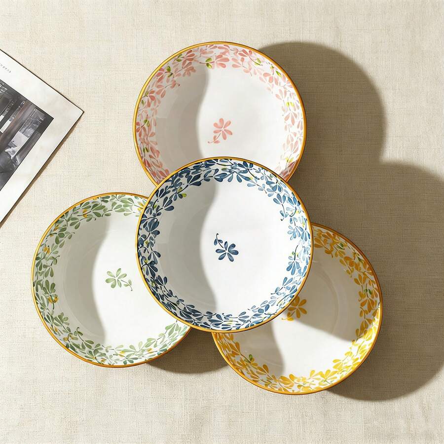 4 pièces Set de Plats en Céramique, Assiettes à Apéritif Colorées de 5,6 pouces avec Motifs Floraux, Vaisselle Polyvalente pour Repas à la Maison, Pot-au-Feu, BBQ, Pique-Nique, Pause Thé, Sauce à Tremper, Fruits Secs, Collations, Salade, Noix - Multicolore - Voir 1