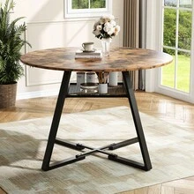 Runder Esstisch 120x120x75 cm, Runder Küchentisch Runder Tisch Holz mit Stauraum, Kompakter Küchentisch Holz für 4/6 Personen, für Wohnzimmer und Esszimmer, braun - Braun - Übersicht 5