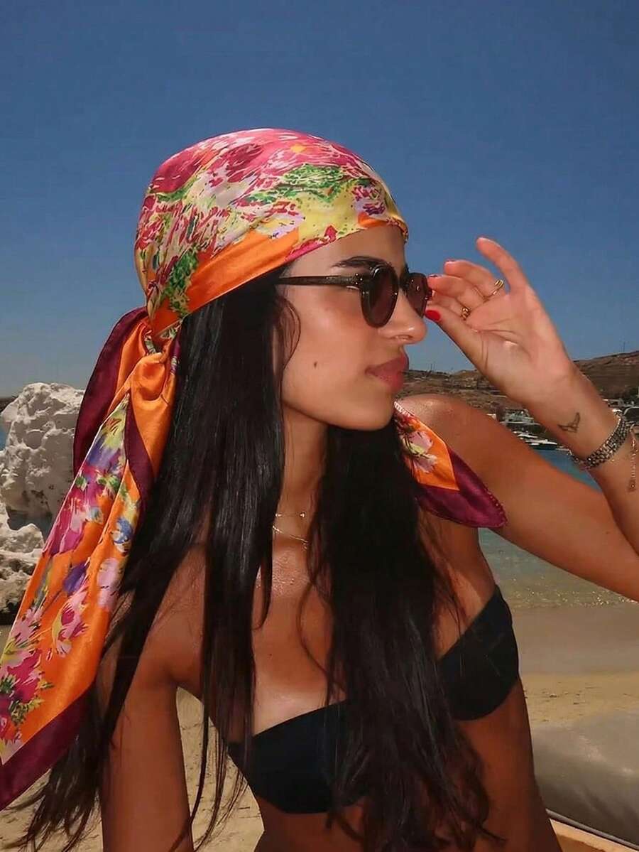 1件波西米亚风奢华花卉佩斯利印花女士方巾，多功能围巾/披肩，适合春夏休闲及户外穿着，沙滩度假皆宜