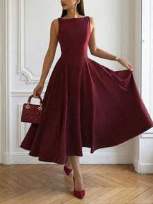 Elegant French Romantic Backless Hollow-Out Cinched Waist Sexy Charming Maxi Dress, Suitable For Christmas, Holiday Party, Date Black Summer - Màu Đỏ Sâu - Xem 2
