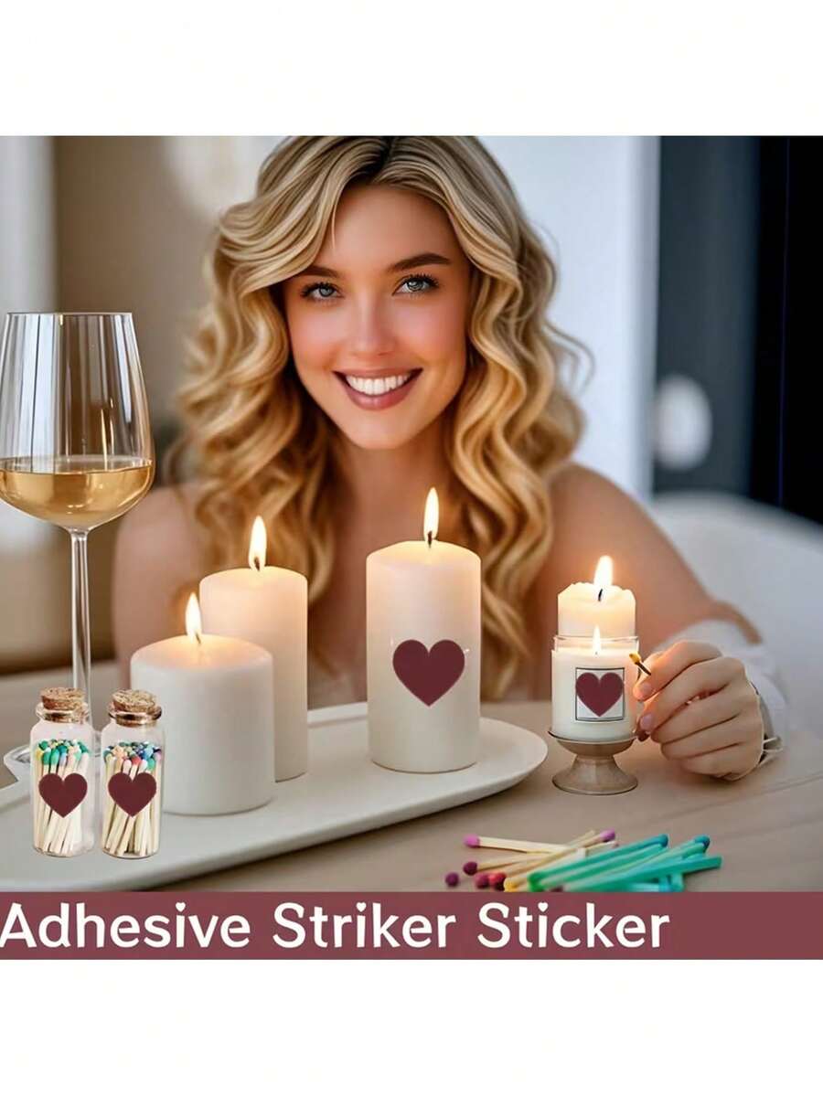 28片自粘预切蜡烛打火贴纸 - 即撕即贴纸质打火垫，适用于DIY手工制作，轻松点燃火焰，无需火柴，散装自粘打火垫 - 心形 - 查看 1