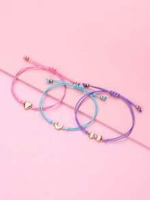Bộ 3 vòng tay trẻ em thời trang, dễ thương, tối giản, thích hợp làm quà tặng Ngày của Mẹ và quà tặng bạn thân, với các họa tiết trái tim, mặt trăng, nơ, chữ cái, phù hợp để đeo hàng ngày, làm quà tặng và trong các dịp lễ hội. - Nhiều màu - Xem 2