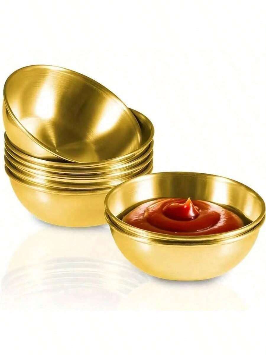 1/4/12件装 3.2英寸不锈钢迷你碗，迷你酱料碟，圆形调味碗，寿司蘸酱碗，开胃菜盘，金色，厨房用品，圣诞礼物，学习用品 - 金色 - 查看 1