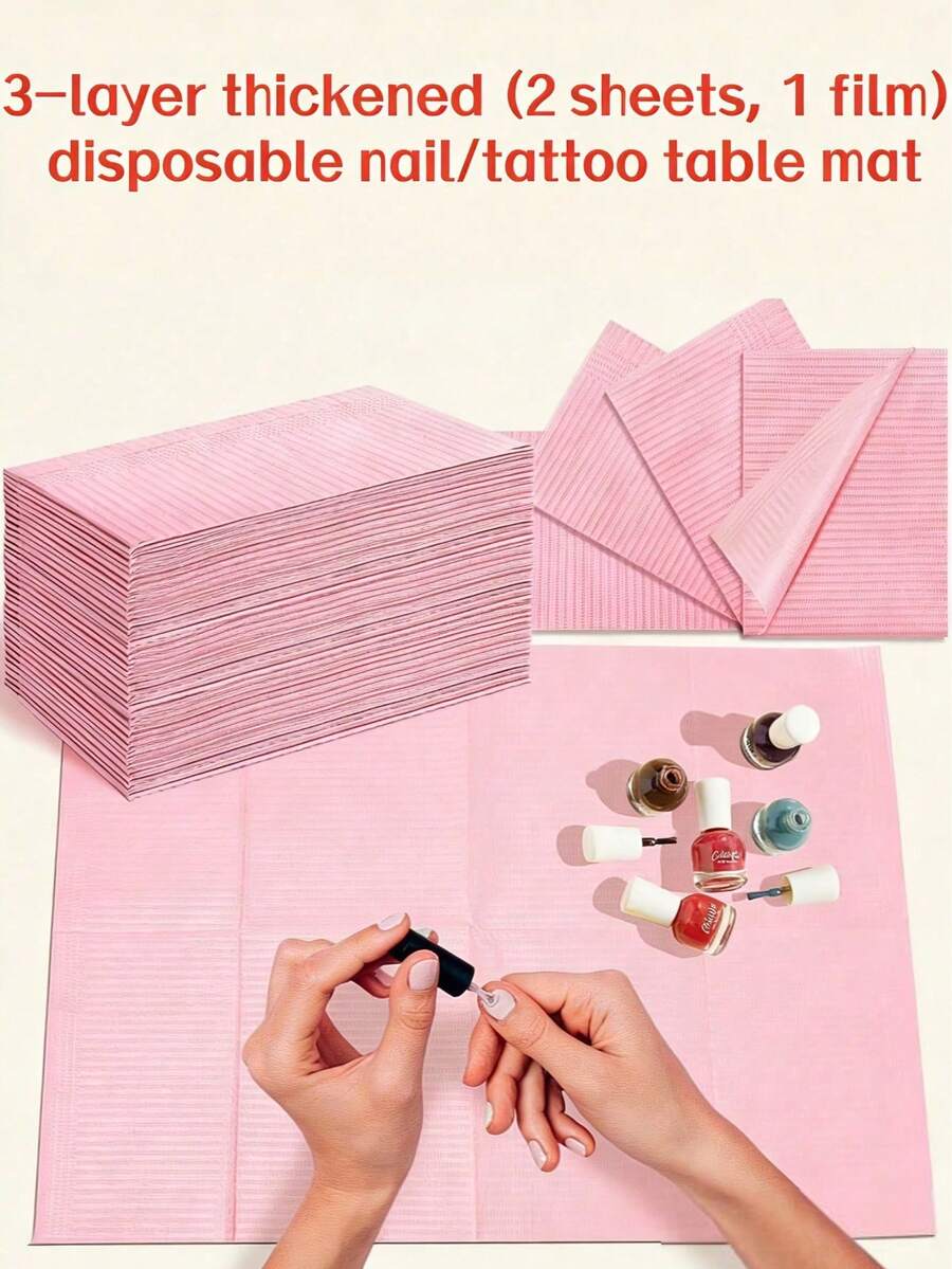 Bộ 50/25/20/5 tấm lót bàn làm móng dùng một lần màu hồng: 3 lớp chống thấm nước, có thể gấp gọn, dễ vệ sinh. Bộ sản phẩm toàn diện này bao gồm các tấm lót bàn chuyên nghiệp phù hợp với nhiều ứng dụng khác nhau như xăm hình, nối mi, và nhiều hơn nữa. - Nhiều màu - Xem 1