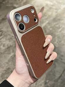 Coffee Fashion Lychee Pattern Large Window Phone Case Compatible With IPhone 17 Pro Max, 17 Pro, 16 Pro Max, 15, 14 Pro, 13, 12 Pro, 17, With Camera Protection, Matte Soft Anti-Fall Protective Cover - Dark Brown - View 5