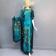 1pc Women's Vintage Elegant Floral Print Faux Silk Long Kaftan Pullover Cover-Up, Casual Beach Sunscreen Shawl Kimono, Summer For Dress  Polyester - 綠色 - 查看 2