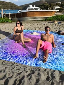 1pc New Outdoor Waterproof Anti-Sand Digital Printed Picnic Mat/Beach Towel, Fashionable And Fresh Pattern, Suitable For Camping And Picnics (100g Fabric Weight) - Multicolor - View 8