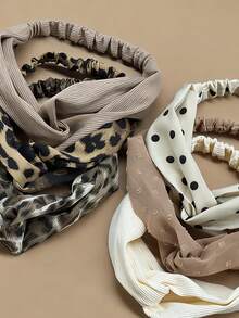 6件套女士发饰，简约复古棕色调布艺发带，饰有豹纹和波点图案，适合日常休闲佩戴（波点颜色随机） - 彩色 - 查看 2