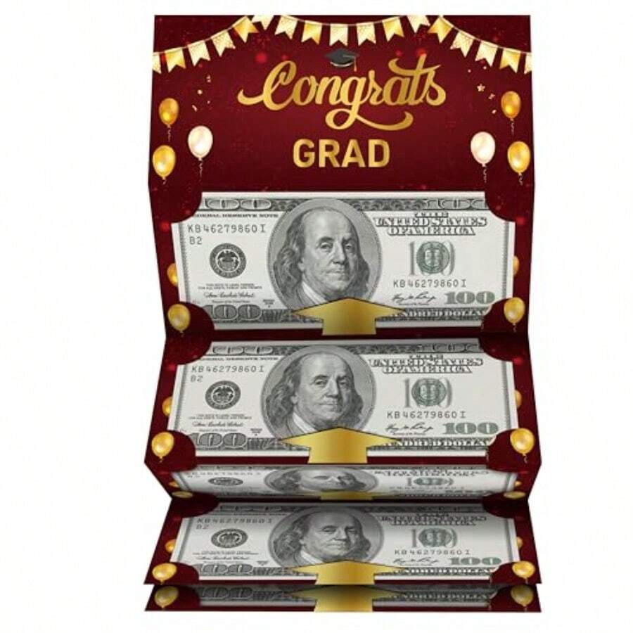 Graduation Money Holder Red Gold Graduation Gifts For Class Of 2026 Surprise Money Card For College High School Money Holder With 6 Slots For Cash Grad Party Plies 1 Pack 01 - 紅金 - 查看 1