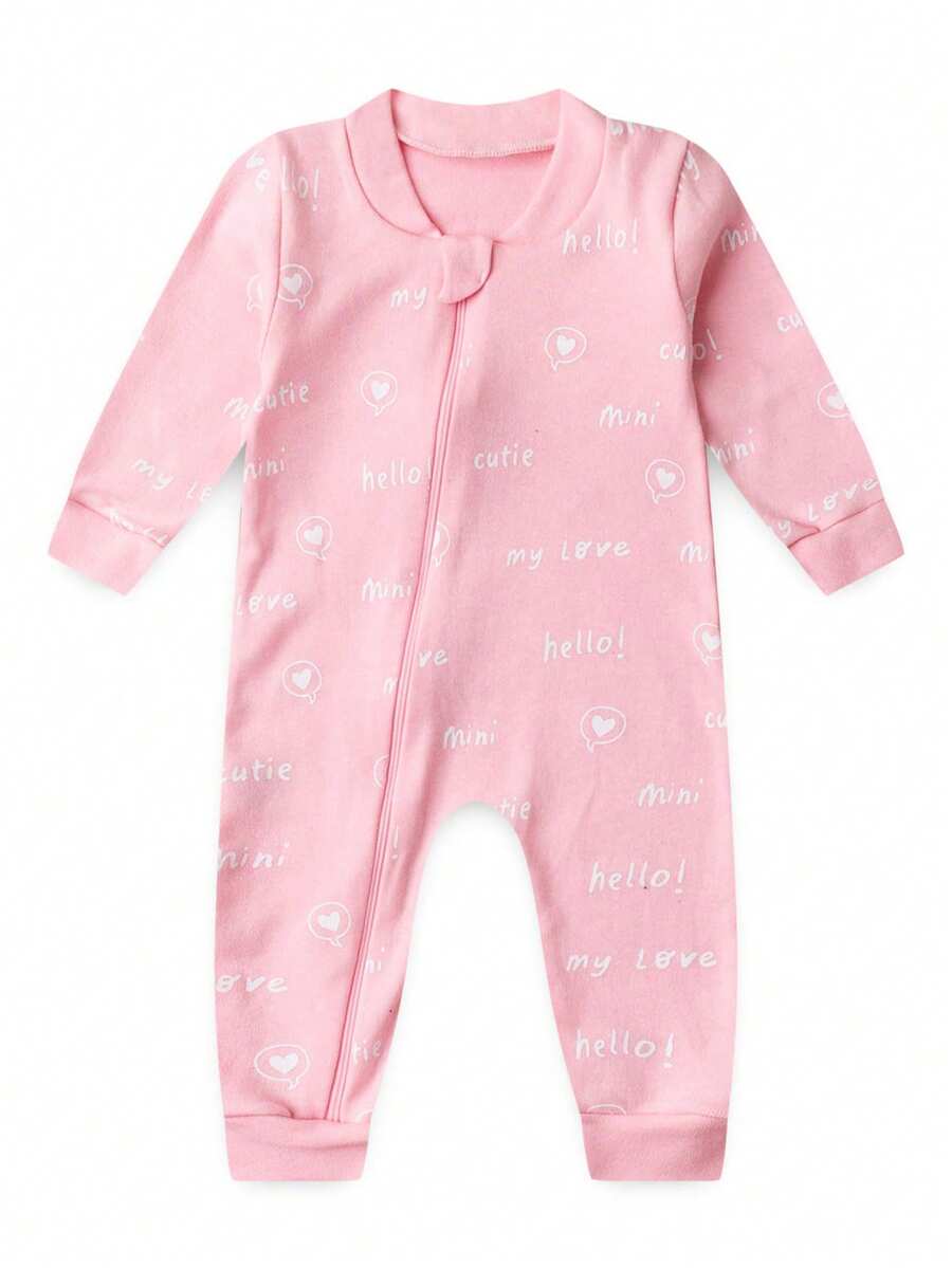 Baby Jumpsuit In Printed Suedine Fabric With Zipper (Newborn/Small/Medium/Large) - Baby Pink - View 1