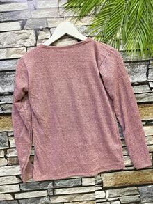 Long-Sleeved Blouse Made Of Soft, Lace Fabric With Rhinestones. - Deep Pink - View 2