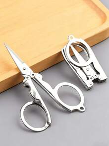 1/2pcs Foldable Stainless Steel Mini Scissors, Suitable For Travel, Office, Crafts, Emergency Cutting And More - Silver - View 2