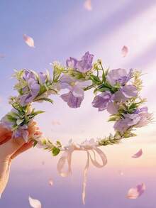 1pc European & American Style Hydrangea Flower Headband, Sweet Floral Hair Accessory For Girls - Mauve Purple - View 5
