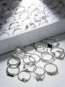 Bộ 22/45 chiếc nhẫn vàng giả ngọc trai thời trang phong cách Bohemian hình học tối giản bất đối xứng, phụ kiện hàng ngày, quà tặng. - Bộ nhẫn hợp kim nhỏ - Xem 9