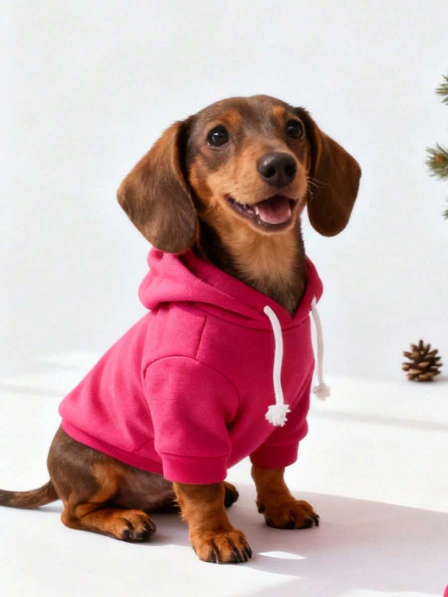 1 buah Pitaya Merah Warna Polos Gaya Korea Bahu Reguler Sederhana Serbaguna untuk Hewan Peliharaan, Cocok untuk Pakaian Dalam/Luar Ruangan Kucing/Anjing yang Hangat dan Nyaman - Hot Pink - View 1