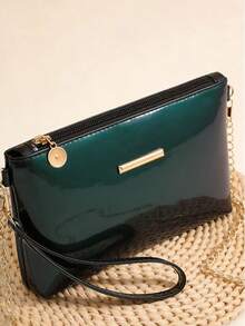 Mini PU Leather Minimalist Crystal Pearlescent Changeable Color Shoulder Handbag Crossbody Chain Bag - Teal Blue - View 9