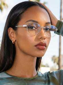 1 Pair Women's Metal Retro Half-Frame Oval Classic Aviator Double Bridge Casual Daily High-End Commute, Streetwear Unisex Style Clear Lens Glasses, Suitable For Back To School, Street Photography, Dating, Reading, Can Be Fitted With Prescription - Multicolor - View 11
