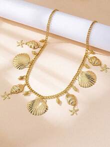 Bộ 4 mặt dây chuyền hình vỏ sò, ốc xà cừ, sao biển phong cách nghỉ dưỡng biển dành cho nữ, vòng tay kim loại vàng cá nhân hóa theo phong cách Bohemian phóng khoáng, gợi cảm và thời trang, phù hợp cho bãi biển, tiệc tùng, kỳ nghỉ và đeo hàng ngày. - Vàng - Xem 9