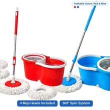 Spin Mop And Bucket With Wringer Set, 360° Spinning Mop Bucket System With 2 Microfiber Mop Replacement Heads And 61" Adjustable Handle For Floor Cleaning With Soap Dispenser (20QT) - 標準型-17吋(藍色) - 查看 2