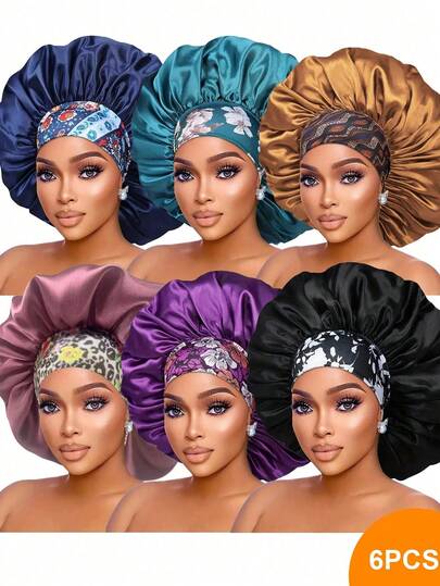 Paquete de 6 gorros de dormir para mujeres, conjunto de hiyab, hiyab para mujeres, sombrero para mujeres con material de satén sedoso estampado, casual y cómodo, adecuado para uso diario y dormir, verano, playa, sombrero