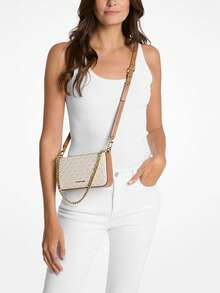 Michael Kors MK Bryant 女士可调节肩带斜挎包 - 白色和棕色 - 查看 2