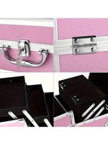 1pc Portable Makeup Bag With Mirror, Professional Makeup Tools, Large Capacity Waterproof Multifunctional Travel Cosmetic Organizer - Pink - View 7