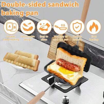 Double-Sided Non Stick Sandwich Baking Pan,Kitchen Sandwich Grill Pan-Suitable For Induction Cooktops And Gas Stoves, It's The Perfect Choice For Home Kitchens,An Excellent Gift Choice For Christmas And New Year.