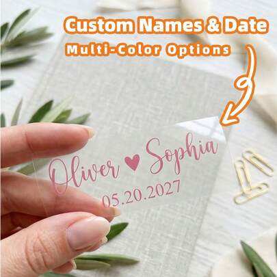1-120 pezzi Etichette personalizzate per bacchette di bolle di sapone per matrimonio, adesivi in vinile dorati e trasparenti con testo personalizzato, nomi per bomboniere di matrimonio, decorazioni per addio al nubilato, design elegante e unico, regali ideali per la coppia, lei, lui, moglie, fidanzata, San Valentino, decorazioni per la casa