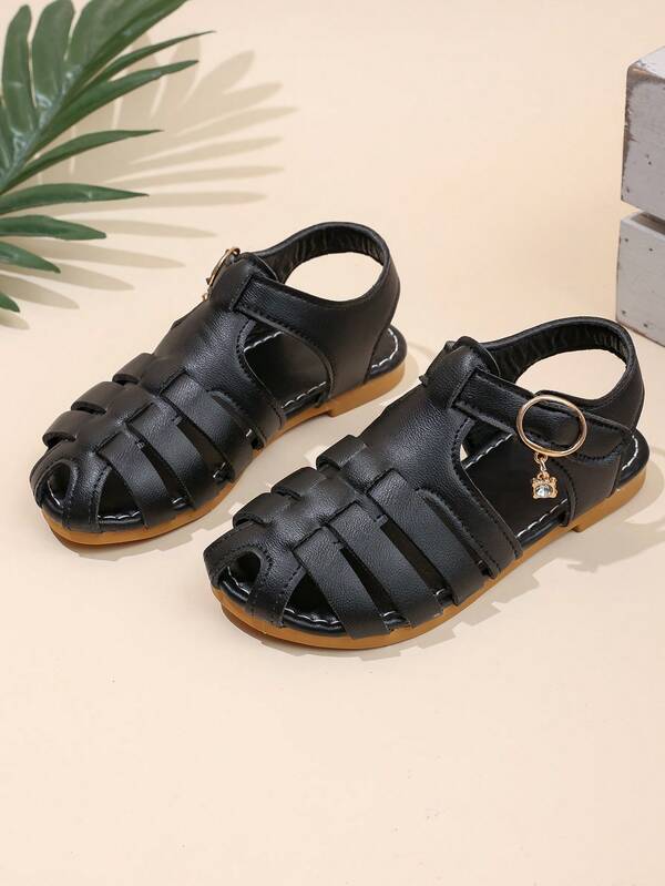 1 Pair Summer New Girls Soft Leather Sandals, Children Soft Bottom Non-Slip Roman Shoes, Toddler & Little/Big Kids Princess Shoes, Breathable Anti-Kick Rubber Sole, Suitable For Daily Wear And Outdoor Activities