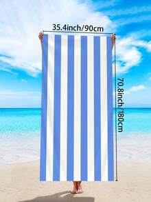 1pc Simple Striped Beach Towel, Extra Large Microfiber Quick Dry Water Absorbent Beach Towel, Anti-Sand Beach Blanket, Suitable For Travel, Swimming Pool, Yoga, Gym, Beach, Holiday Essentials (Single-Sided Printed), Beach Accessories, Pool Float - Large Beach Towels, Microfiber Beach Towel, Round Beach Towel, Striped Beach Towel, Good For The Beach, Dries Fast, Soft Beach Towel, Summer Essential, Cute Beach Towel, Cruise Essentials, Pool Essentials, Vacation Essentials, Camping Essentials, Beach Essentials, Beach Accessories For Women, Beach Towels Oversized - Blue - 查看 8