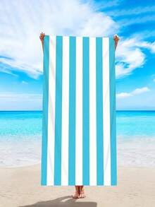 1pc Simple Striped Beach Towel, Extra Large Microfiber Quick Dry Water Absorbent Beach Towel, Anti-Sand Beach Blanket, Suitable For Travel, Swimming Pool, Yoga, Gym, Beach, Holiday Essentials (Single-Sided Printed), Beach Accessories, Pool Float - Large Beach Towels, Microfiber Beach Towel, Round Beach Towel, Striped Beach Towel, Good For The Beach, Dries Fast, Soft Beach Towel, Summer Essential, Cute Beach Towel, Cruise Essentials, Pool Essentials, Vacation Essentials, Camping Essentials, Beach Essentials, Beach Accessories For Women, Beach Towels Oversized - Xanh nhạt - Xem 3
