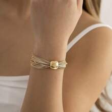1pc New Exaggerated Punk Style Multi-Layer Chain & Ball Decor Bracelet, Versatile Tassel Chain Bracelet For Women, Suitable For Street, Party, Daily Wear - Yellow Gold - View 1