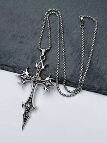 Collar con colgante de cruz de doble cara - Joyería única de estilo retro punk de hip-hop - Multicolor - Ver 3