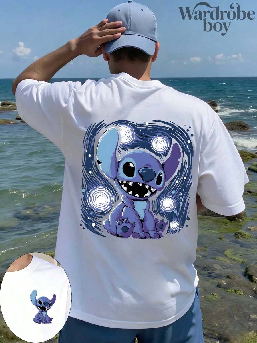 Disney Authorized Short Sleeved Printed T-Shirt, Stitch Printed T-Shirt,Graphic Tees, Cotton Graphic Tees,Funny Graphic Tees,Suitable For Family Travel And Vacation. Mother's Day T-Shirt, Suitable For Both Men And Women. Cotton T-Shirt, Comfortable And Breathable. - 白色的- - 查看 1