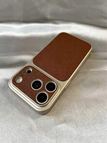 Coffee Fashion Lychee Pattern Large Window Phone Case Compatible With IPhone 17 Pro Max, 17 Pro, 16 Pro Max, 15, 14 Pro, 13, 12 Pro, 17, With Camera Protection, Matte Soft Anti-Fall Protective Cover - Dark Brown - View 4