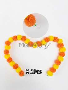 MEHELANY Dây hoa cúc vạn thọ nhân tạo dài 150 cm (5/2/1 chiếc), màu cam và vàng, thích hợp trang trí Diwali, trang trí truyền thống, trang trí vòng hoa cúc vạn thọ, trang trí nhà cửa dịp Diwali, trang trí Giáng sinh, trang trí Halloween. - màu cam vàng đậm - Xem 7