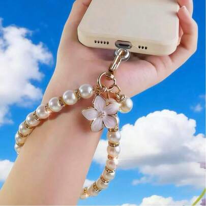 1 set Bracelet perle de Sakura fait main, Sangle de téléphone élégante, Accessoire de téléphone mode pour femmes