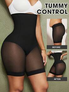 1pc Women Shapewear Shorts, Seamless Waist Trainer Tummy Control Panty - Black - View 1