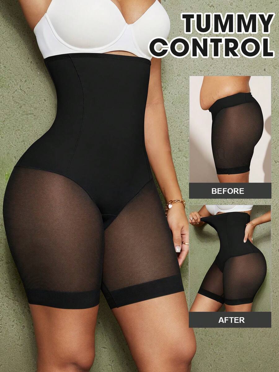1pc Women Shapewear Shorts, Seamless Waist Trainer Tummy Control Panty - Black - View 1