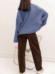 新款时尚优雅条纹罗纹上衣，适合日常穿着、早午餐、机场穿搭，四季皆宜，春季必备。 - 藍棕 - 查看 2