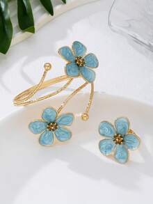 1 Set Of 5-Petal Flower Jewelry: 1 Ombre Flower Bracelet, 1 Small Flower Ring - Five-petaled Flower - View 8
