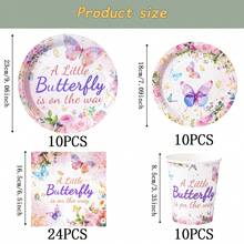 Butterfly Pattern Disposable Tableware Set, 7/9 Inch Party Plates, Disposable Paper Plates, Cups, Napkins, Suitable For Holidays, Weddings, Engagements, Birthdays, Parties, Celebrations - Multicolor - View 10