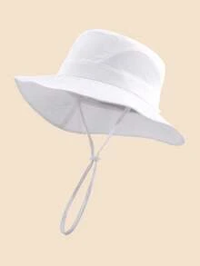 1 chiếc mũ chống nắng điều chỉnh được cho bé - Mũ rộng vành kiểu xô cho trẻ nhỏ, mũ chơi mùa hè có dây buộc cằm - Màu trắng - với lưới thoáng khí - Xem 4
