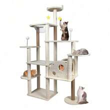 Casa Mueble Rascador para Gatos Torre Multinivel 170 Cm Árbol Color Beige - Beis - Ver 8