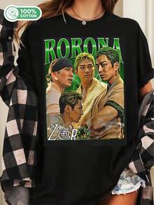 Roronoa Zoro One Piece Live Action Bootleg T-Shirt, Unisex 100% Cotton, Green Vintage Anime Character Graphic Tee, Mackenyu Fan Shirt - 黑色 - 查看 6