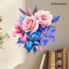 1pc 2D Healing Powder Blue Floral Cluster Forest Fairy Daisy Wall Sticker, Natural Color Transition, Instantly Adds Romantic And Fresh Atmosphere To Space. Made Of PVC Material, Moderate Adhesiveness And No Residue, Suitable For Living Room Background Wall, Sofa Background Wall - مقاس واحد - مشاهدة 3