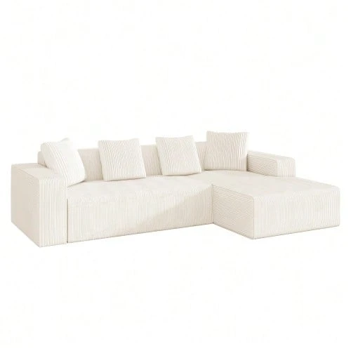 Fully Compressed Boneless Sofa, Cloud Combination Sofa With L-Shaped Chaise Lounges, Modern Modular Sofa With Deep Seats, Upholstered Sofa For Living Room And Bedroom - White - View 1
