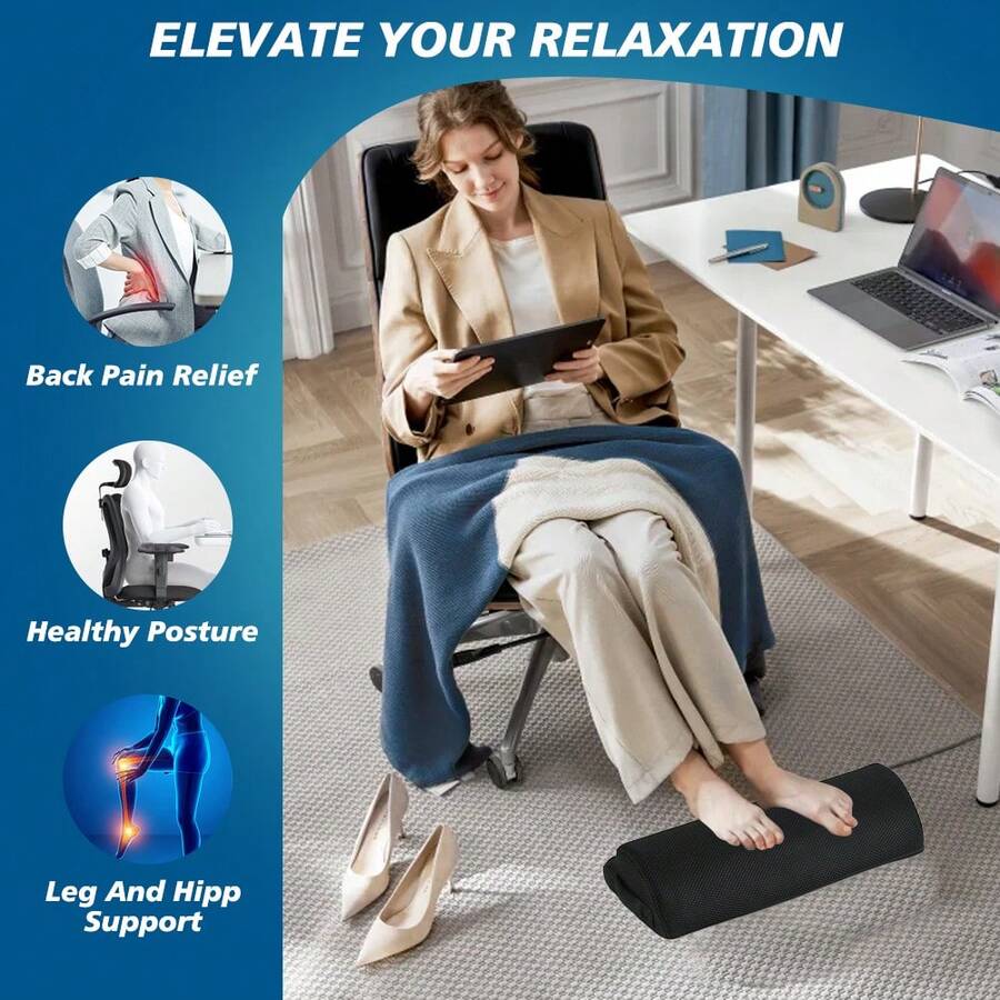 1 pieza Alfombrilla de descanso para los pies con forma de nube, diseño minimalista/espuma de alta densidad/almohadilla ergonómica para los pies con base antideslizante y funda extraíble y lavable, adecuada para oficina, hogar, viajes, alivia la incomodidad de las piernas por estar sentado durante mucho tiempo, proporciona apoyo para las piernas y las nalgas - Negro - Ver 1