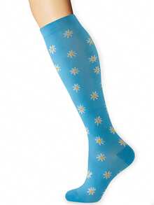 6 Pairs Women Floral Pattern Knee High Socks, Compression Socks For Fitness, Cycling, Running, Sports - Multicolor - View 2
